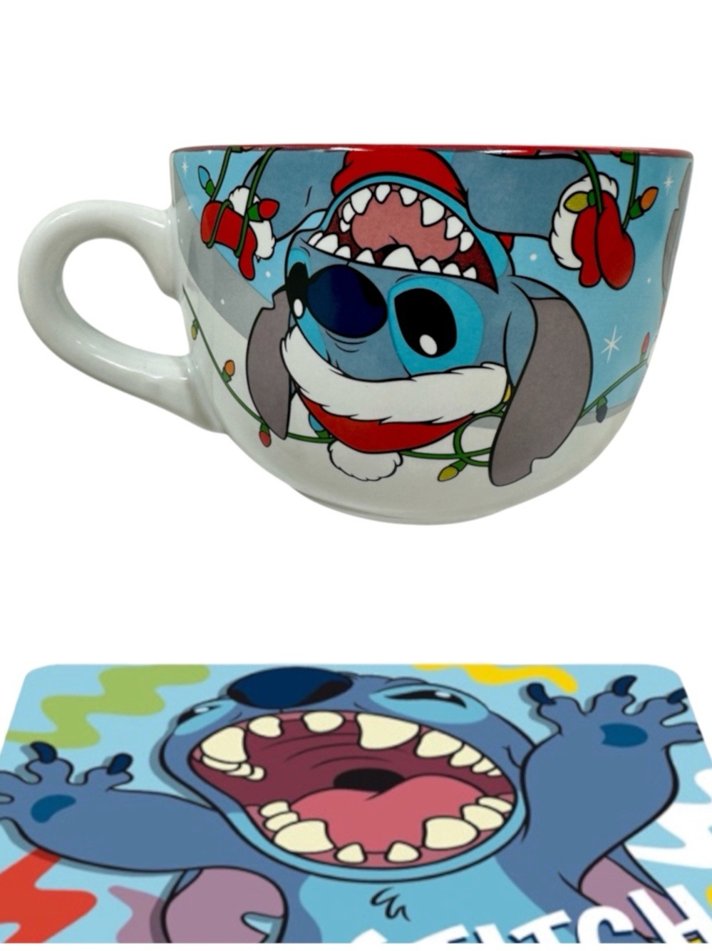 Disney Lilo & Stitch Holiday Mischief Christmas Mug Soup Bowl 29 oz Zrike Santa